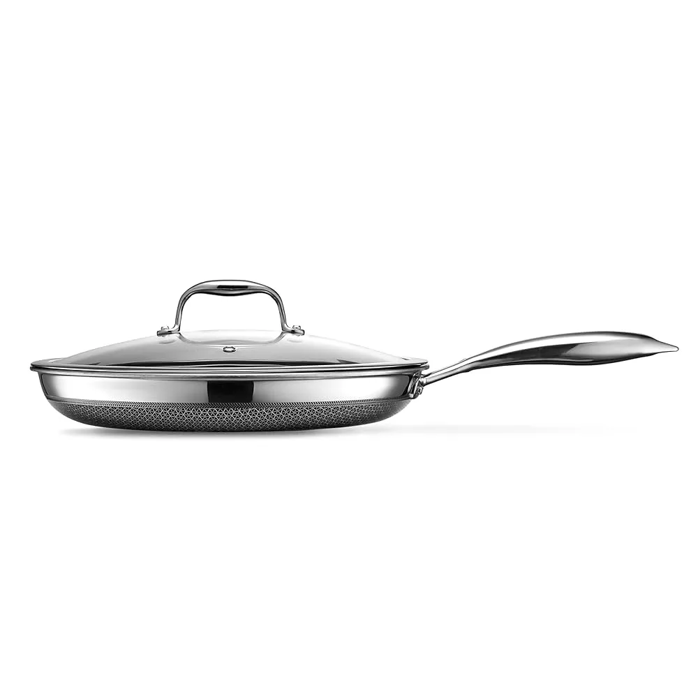 HexClad Hybrid Nonstick 12-Inch Frying Pan with Tempered Glass Lid