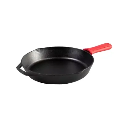 Lodge 12 Inch Cast Iron Skillet with Red Silicone Hot Handle Holder