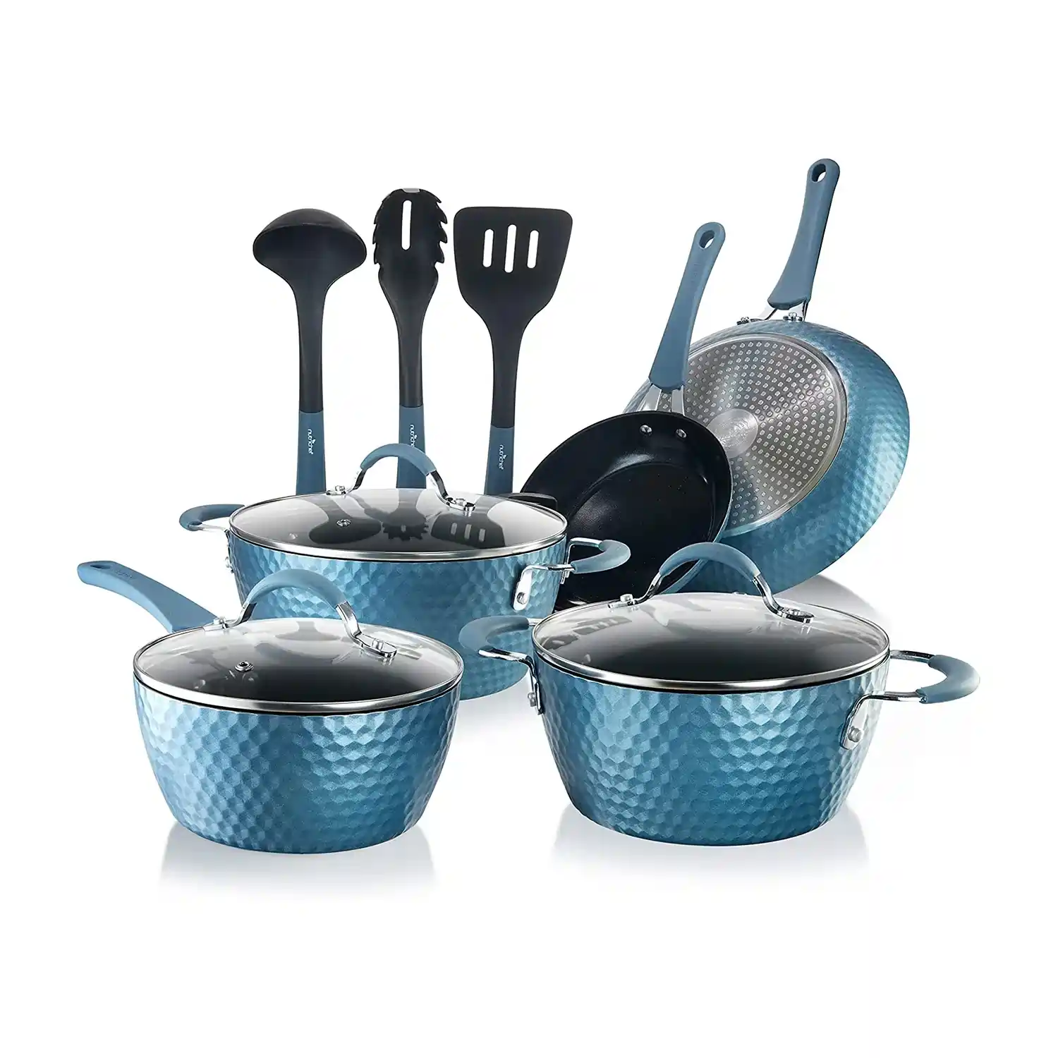 NutriChef 11 Pc Blue Diamond Nonstick Ceramic Cookware Set