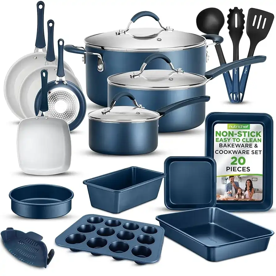 Nutrichef 20 Piece Professional Home Kitchen Cookware and Bakeware