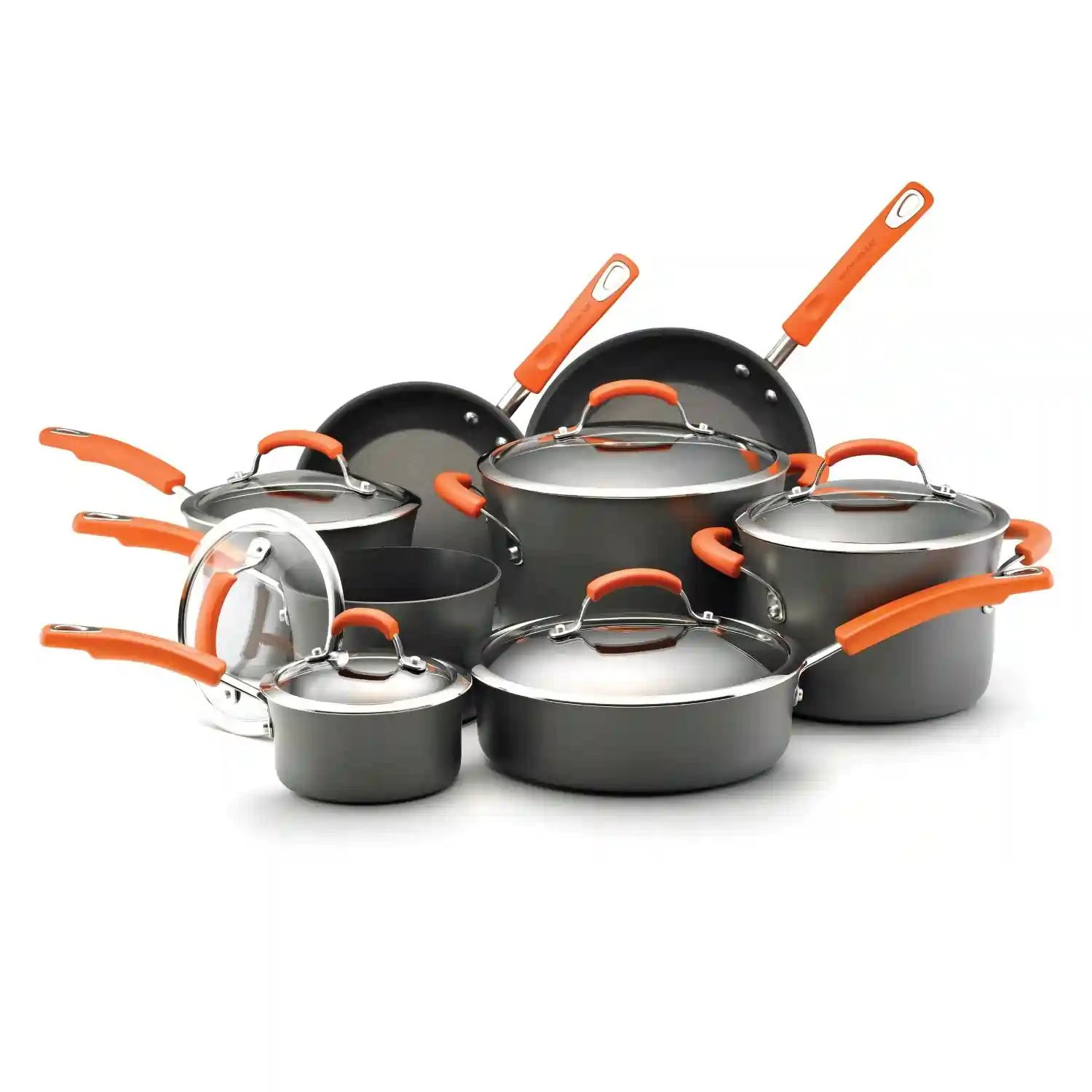 Rachael Ray Brights Hard-Anodized Nonstick Cookware Set with Glass Lids
