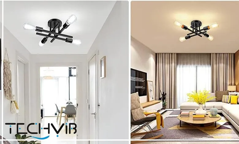 TOBUSA Semi Flush Mount Ceiling Light Fixture Matte Black