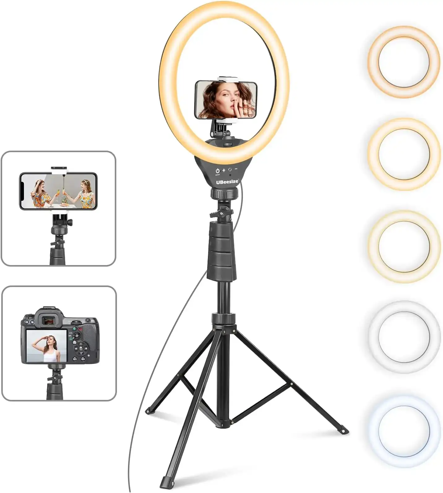 UBeesize 12'' Selfie Ring Light with 62’’ Tripod Stand for Video Recordin
