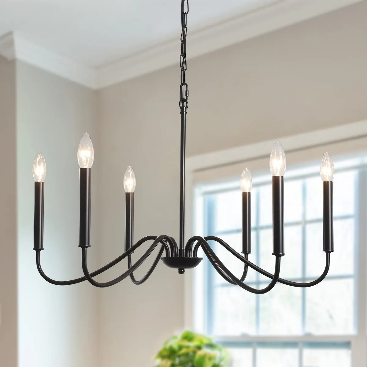 Black Chandelier, 6-Light Farmhouse Chandelier for Dining Room Lighting Fixtures Hanging