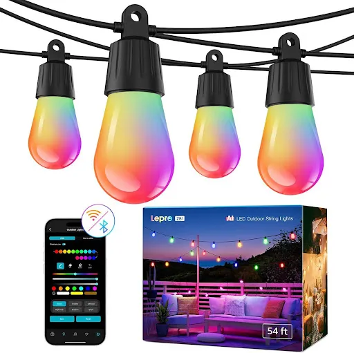 Govee Smart Outdoor String Lights H7020, RGBIC Warm White 48ft LED Bulbs