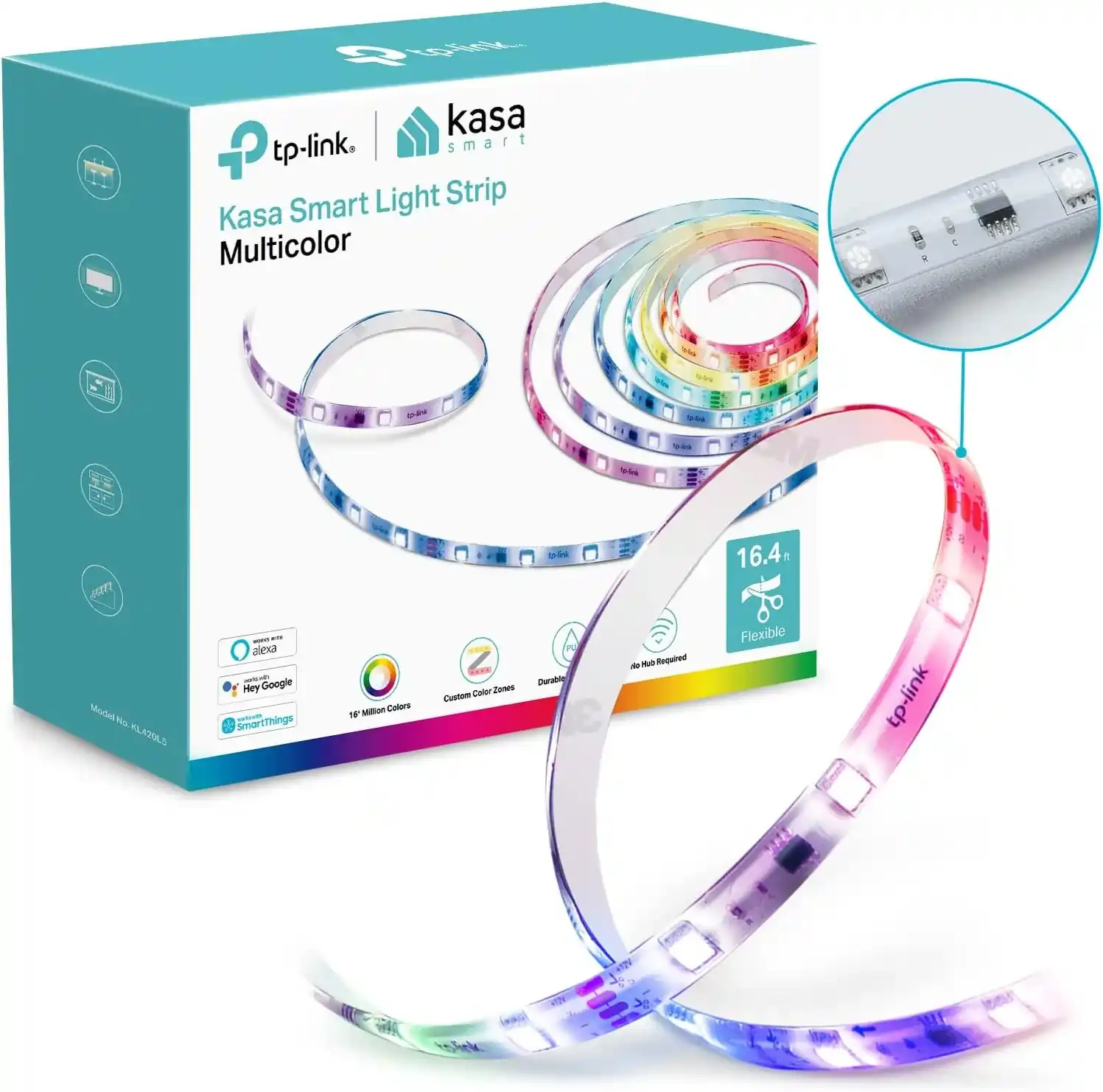 Kasa Smart LED Light Strip, RGB, 32.8ft(2 Rolls of 16.4ft.) Wi-Fi LED Strip Works with Alexa