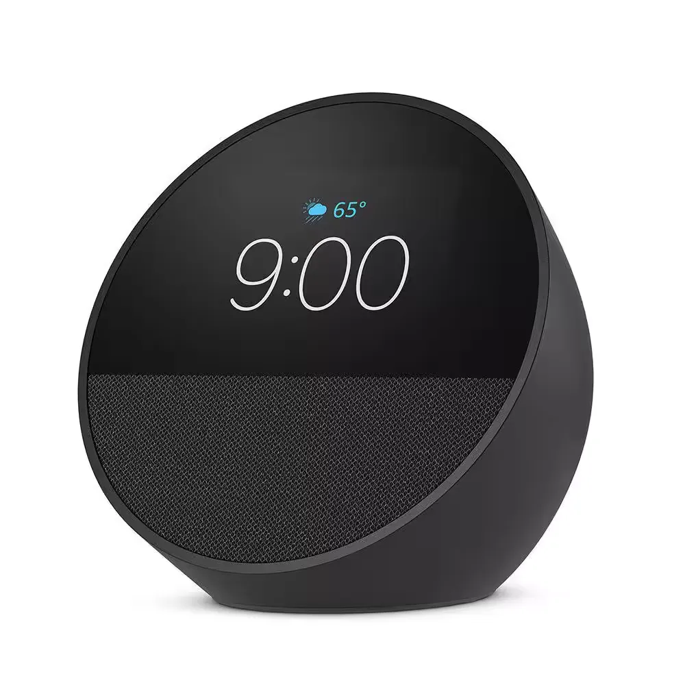 Echo Spot (newest gen), Smart alarm clock with vibrant sound + Alexa, Black
