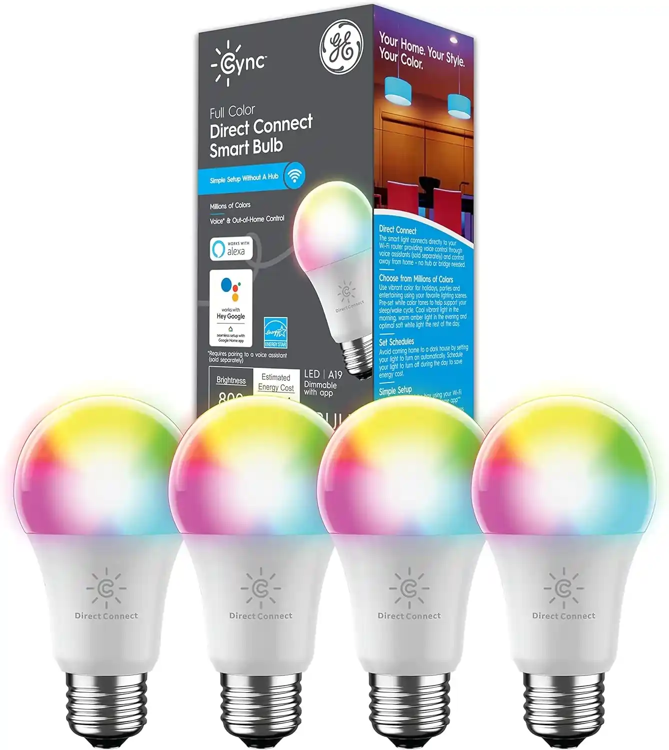 GE CYNC Smart LED Light Bulb, Color Changing Lights, Bluetooth and Wi-Fi Lights