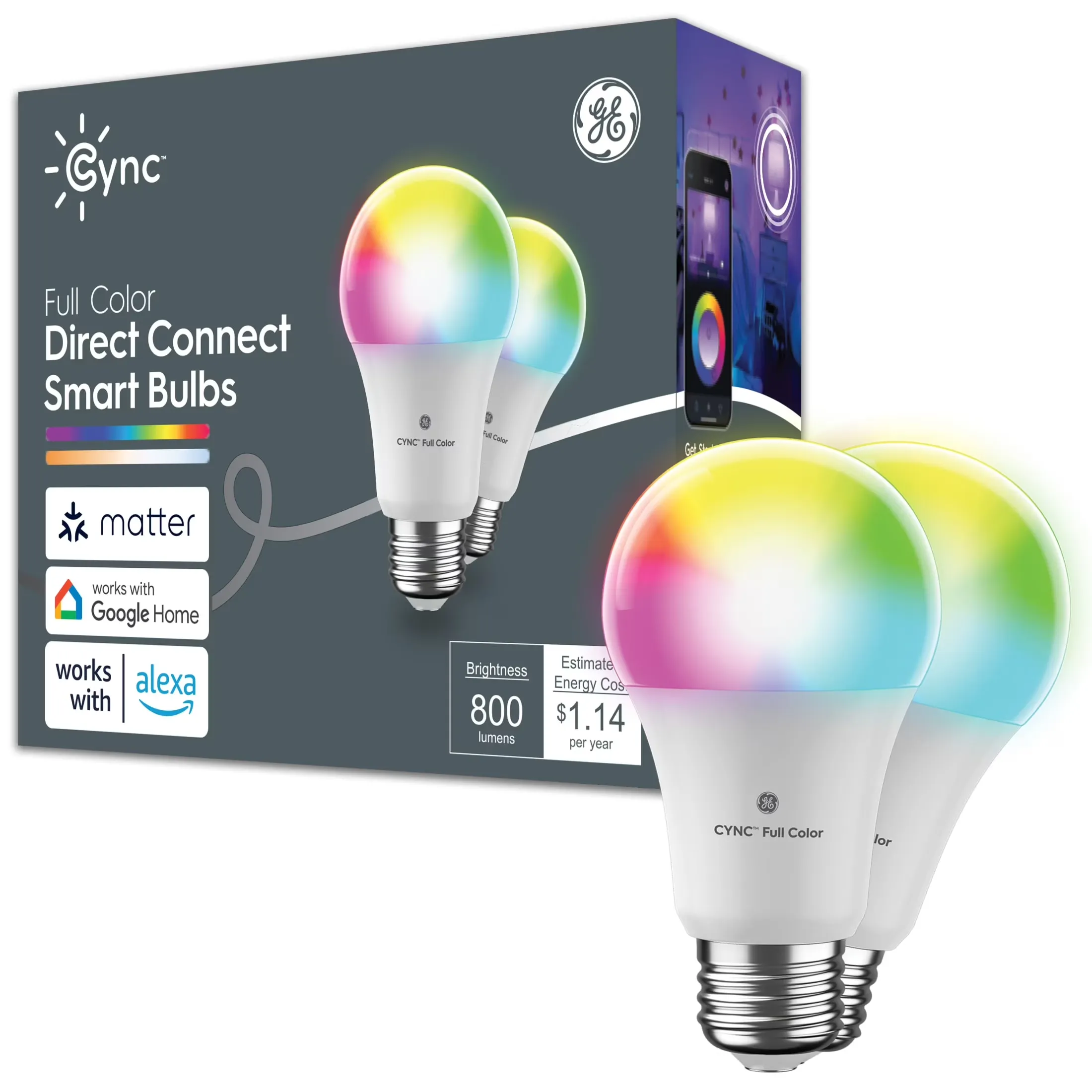 GE CYNC Smart LED Light Bulb, Color Changing Lights