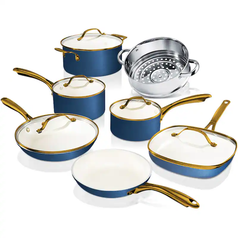 Gotham Steel Aqua Blue Pots and Pans Set, 12 Piece Nonstick Ceramic Cookware