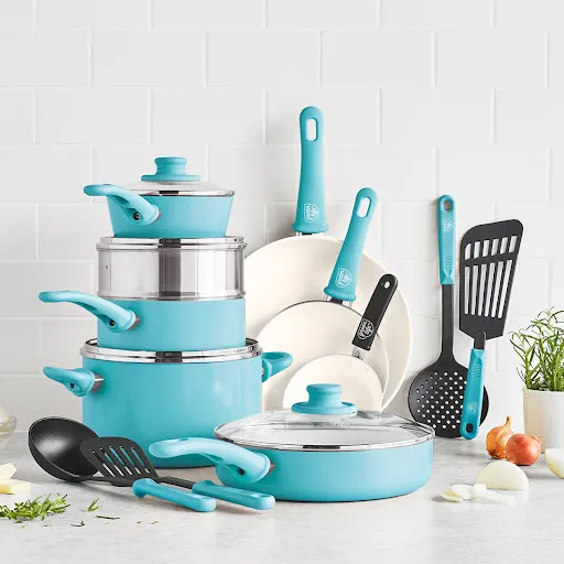 GreenLife 16 Piece Nonstick Cookware Set, Soft Grip Non-Toxic PFAS-Free Ceramic Pots
