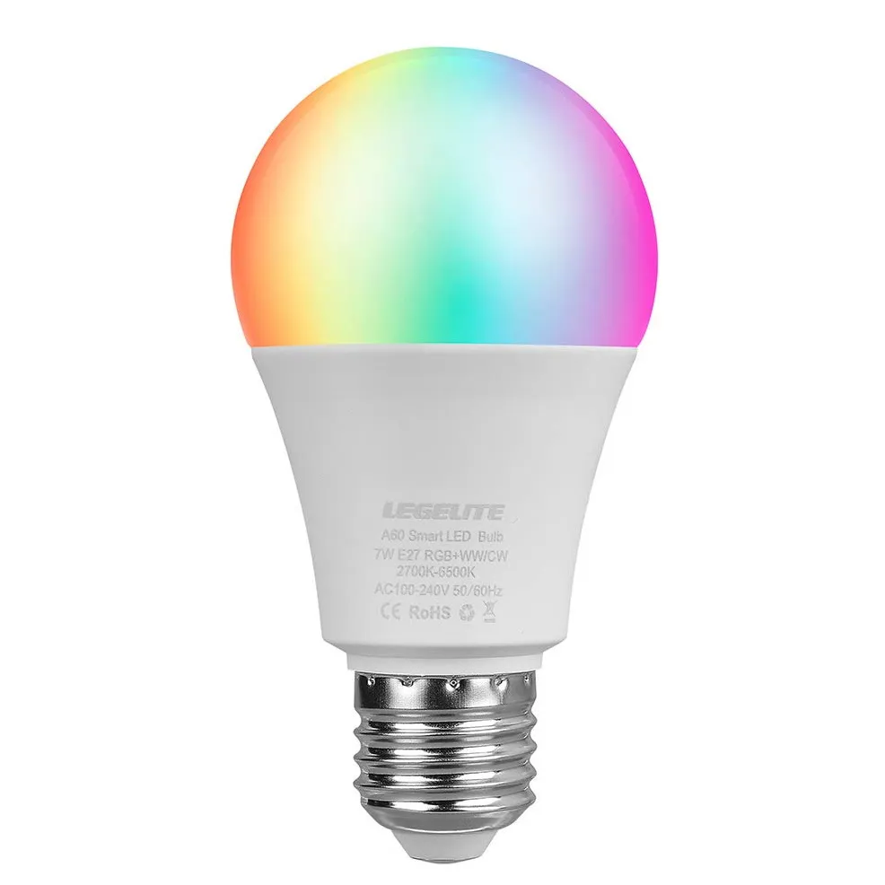 Legelite LED Smart Light Bulb, E26 7W WiFi Light Bulbs 2700K to 6500K Dimmable and RGBCW Color Changing