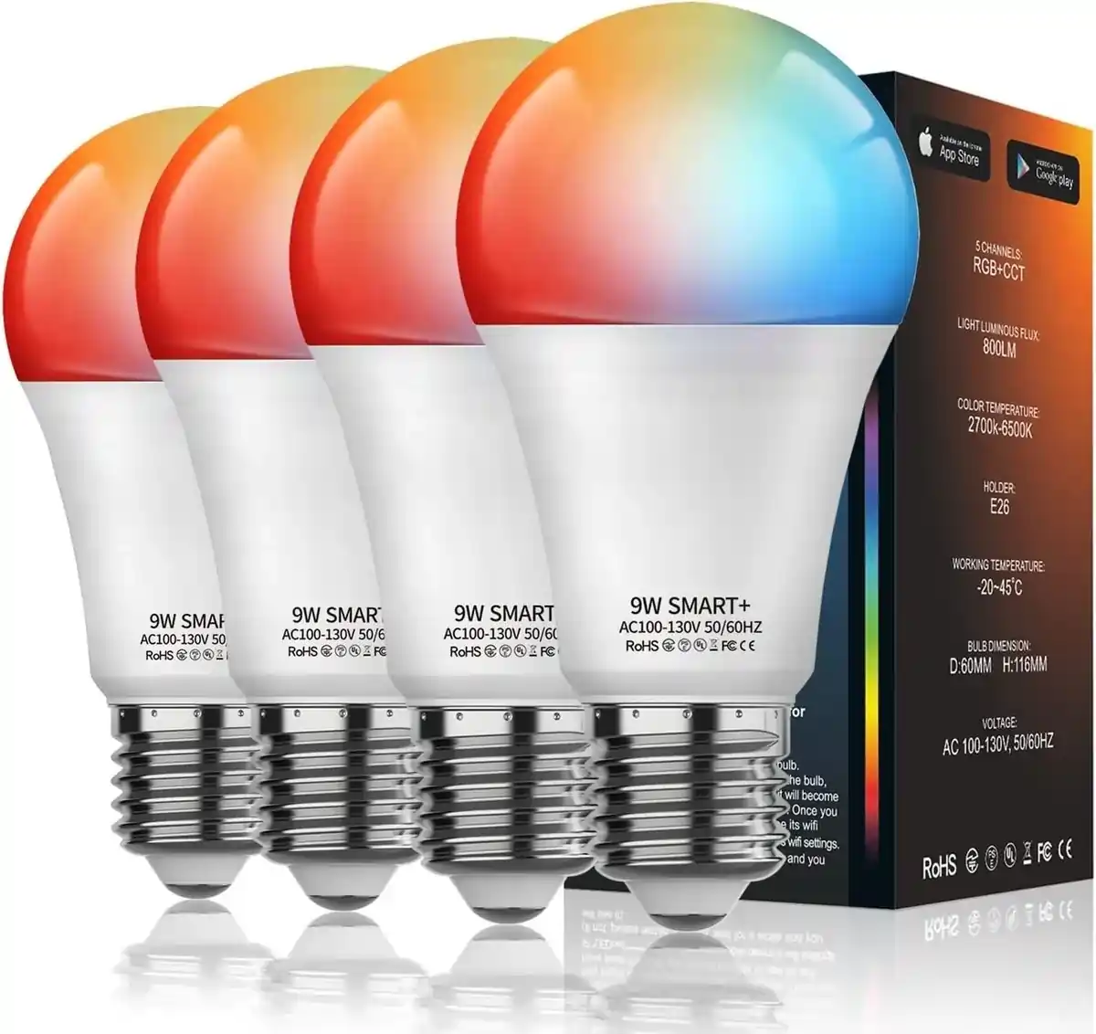 MagicLight Smart Light Bulbs 4 Pack, A19/E26 60W Equi 800LM Color Changing Light Bulb