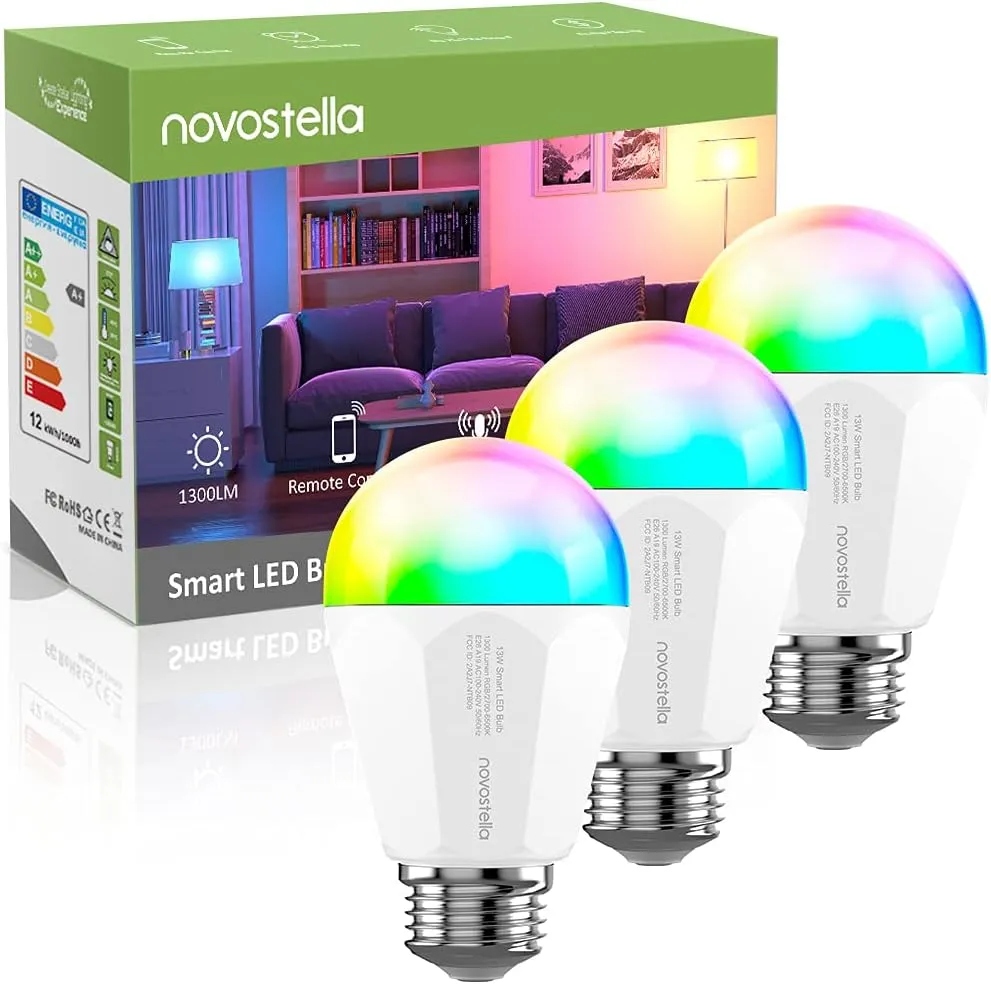 NOVOSTELLA Smart WiFi RGBCW LED Light Bulbs 13W 1300LM 3pcs
