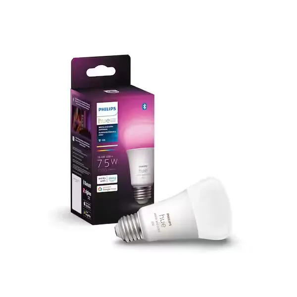 Philips Hue Smart 75W A19 LED Bulb - White and Color Ambiance Color-Changing Light - 1 Pack